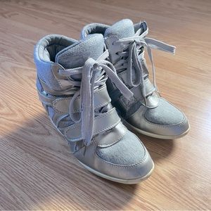 A.CO Blue Silver Wedge High Top Sneakers